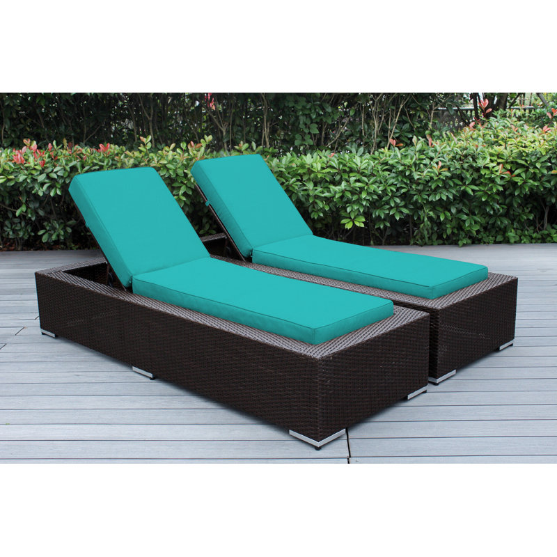 Billyjo Outdoor Wicker Chaise Lounge - No Assembly, Dark Brown, Canvas Aruba Sunbrella® Canvas