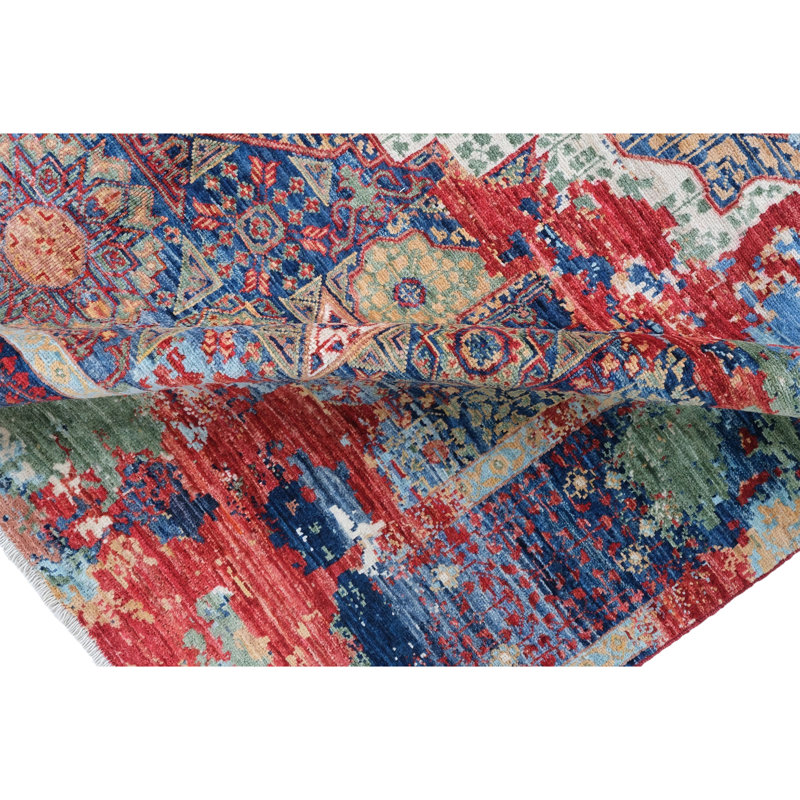 High-Quality Hand-Knotted Red And Navy Area Rug