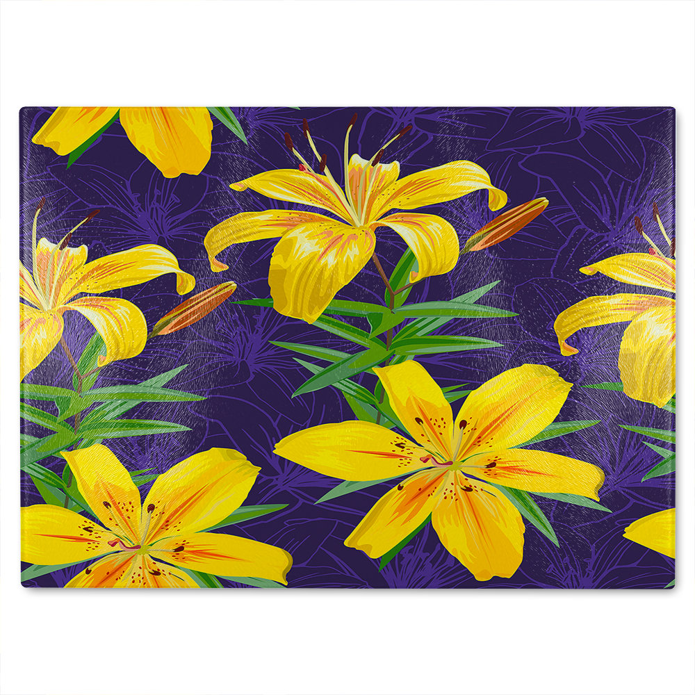 Lily Flowers Glass Chopping Board