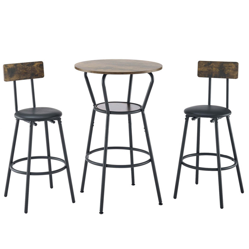 Ensemble de table de bar et tabouret rustique avec tablette, dossier rembourré Rustic, idéal pour les petits espaces et les réceptions