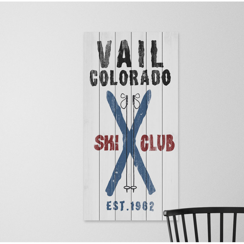 Reproduction d’art textuel sur bois, "vail ski club", H 36 po x l 18 po