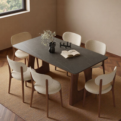 Modern Solid Wood & Slate Rectangular Dining Table
