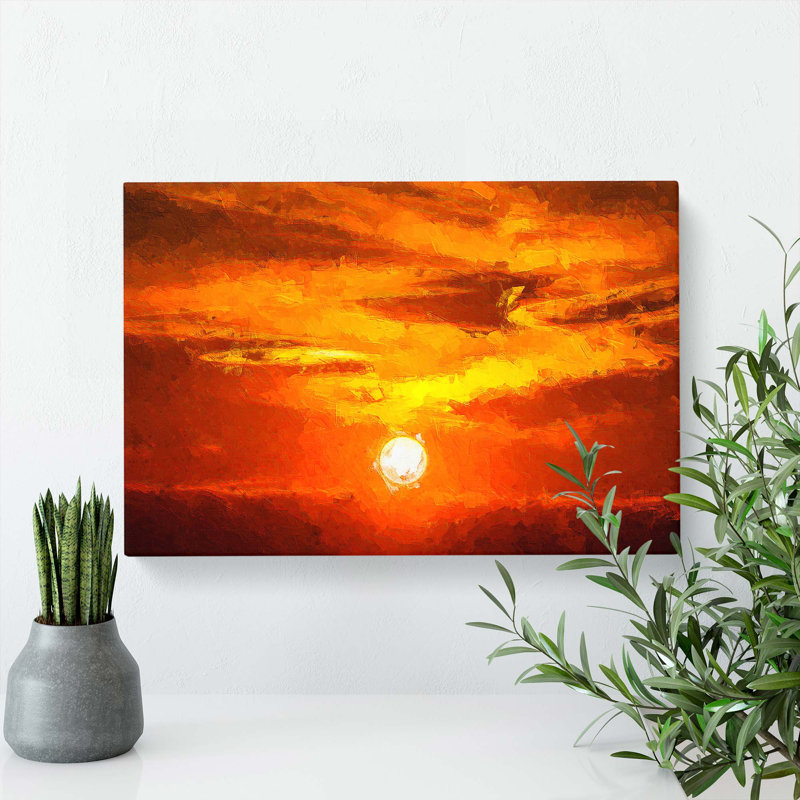 Striking Orange Sunset In Abstract - Wrapped Canvas Painting, 35cm H x 50cm W x 3cm D