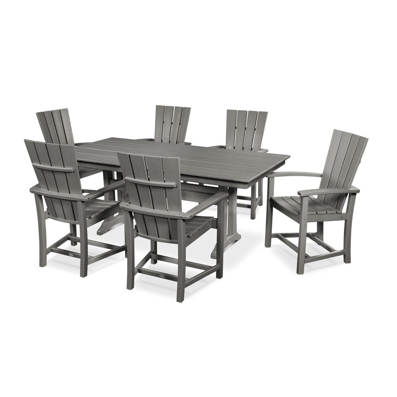 POLYWOOD Quattro 7-Piece Farmhouse Dining Set with Trestle Legs, Slate Gray