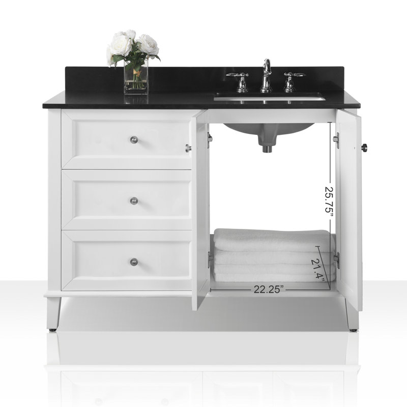 Hannah 48'' W Single Vanity, Black, White/Brushed Nickel, Right