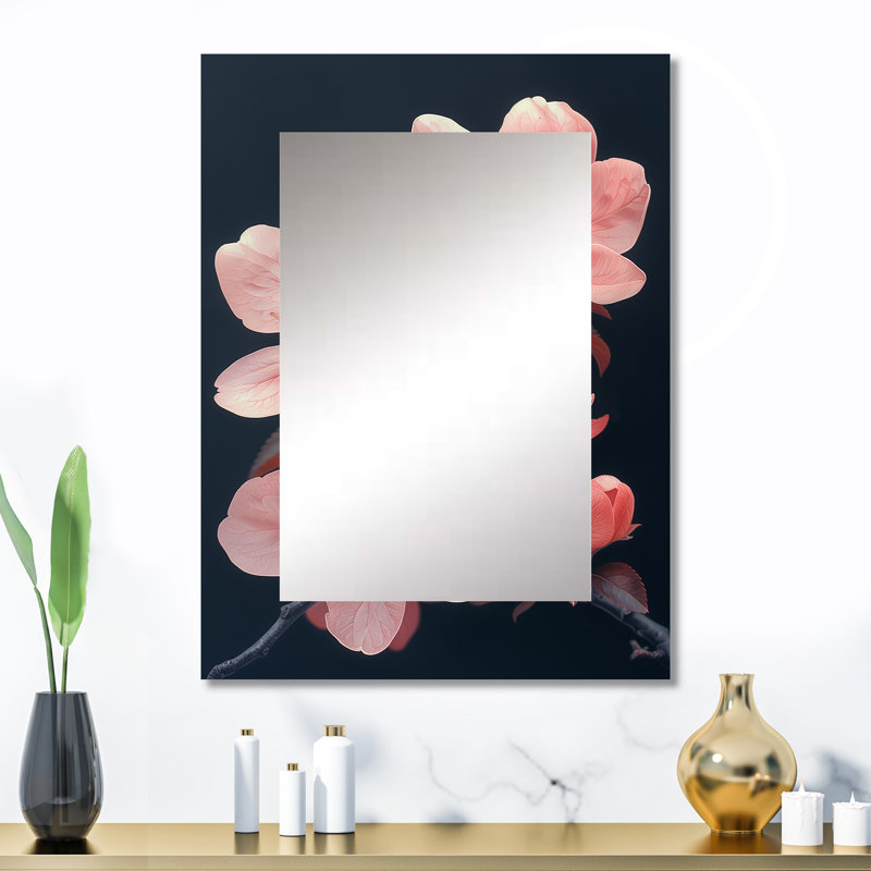 Rose et noir éclatant bouquet de fleurs Apple Blossom I - grand miroir mural Apple Blossom, 32 po x 24 po