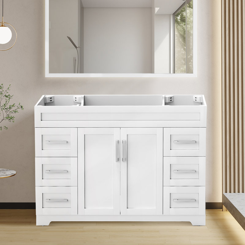 Meuble-lavabo moderne 48 po sans contreplaqué, Argent argent, Blanc