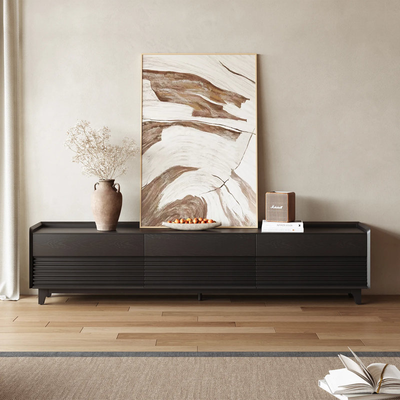 Mid-Century Modern TV Stand with LED Light, Fully Assembled, Black, 22.44"H x 94"L x 15.75"W