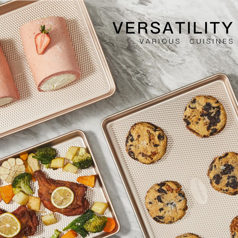 Cookie Sheet Set, Cookie Sheet For Oven, Non-Stick Half/Quarter/Jelly Roll With Diamond Texture Pattern, Heavy Duty Cookie Tray