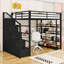 Lit mezzanine en métal avec tablettes et garde-robe