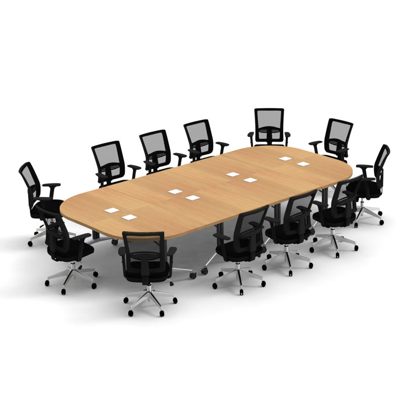 Rectangle 12 Person 80'' L Training Table and Chair Set with Cable Management, Beech