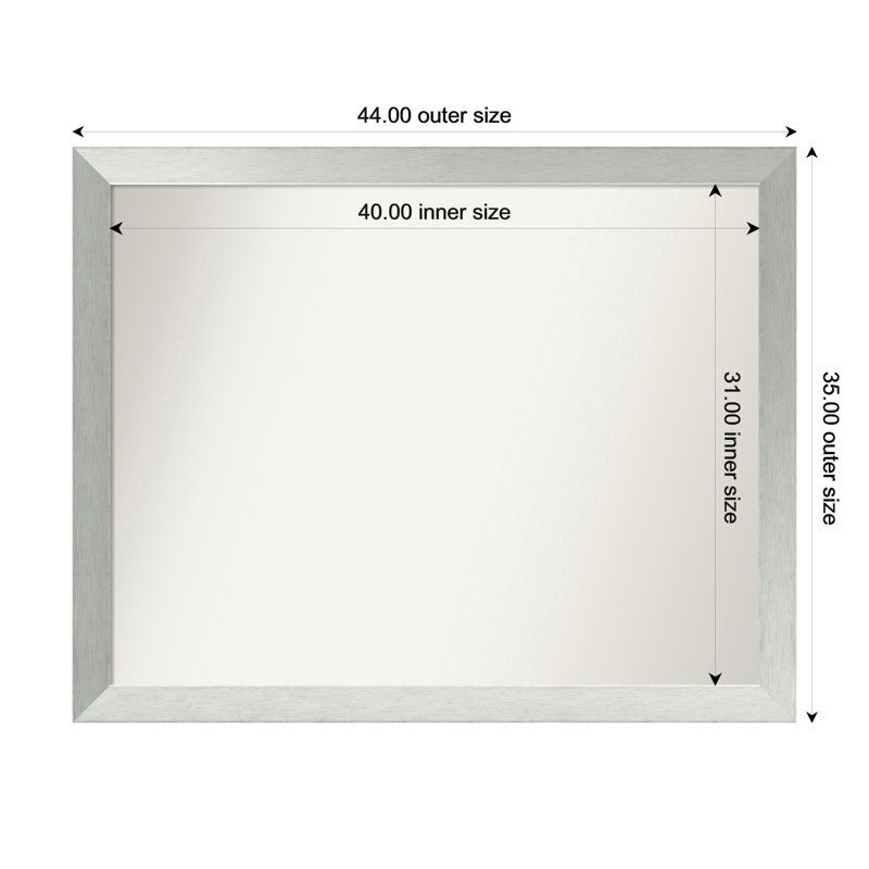 Miroir de salle de bain mural en argent brossé sans cadre, Rectangle, 35 po x 44 po