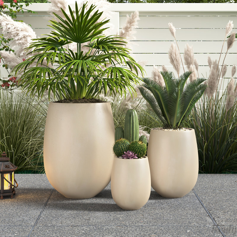Lightweight Round MGO Outdoor Planter Set-3 Sizes (15.6''/10.74''/7.3''),Large Outdoor Indoor Flower Pots with Drainage Hole,Perfect for Lawn, Patio, Poolside & Indoor Decor