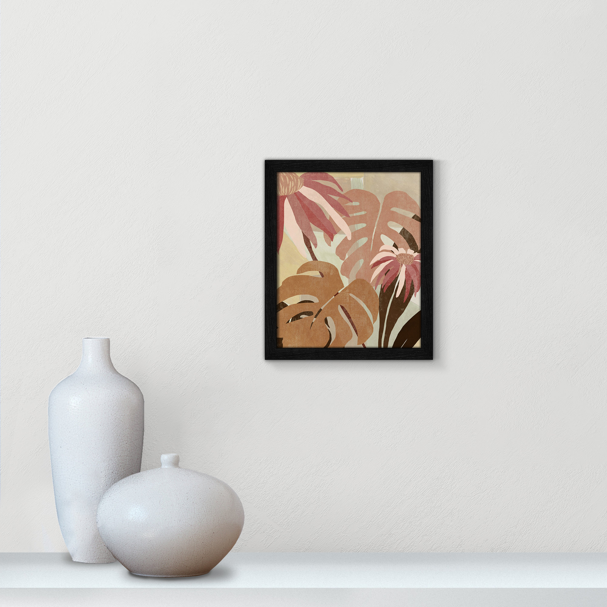Hot Tropics II by Asia Jensen, 13" W x 15" H, Black Wood Grain