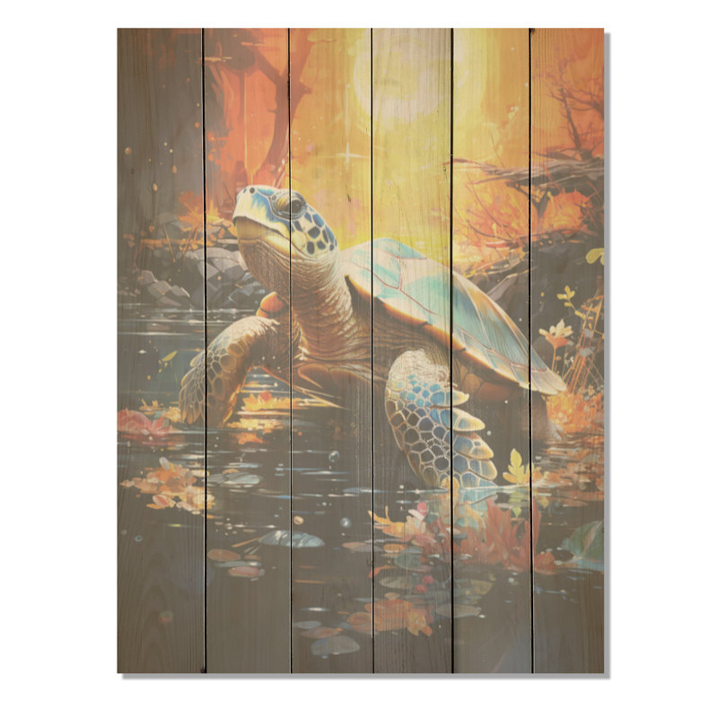 «Expressionist Journey I» - panneau mural en bois de tortue sur bois de pin naturel, H 32 po x l 24 po
