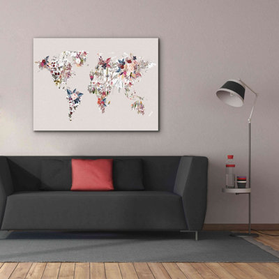 «World Map Flowers (Light)» par Design Fabrikken, art mural épique sur toile, 54 po x 40 po
