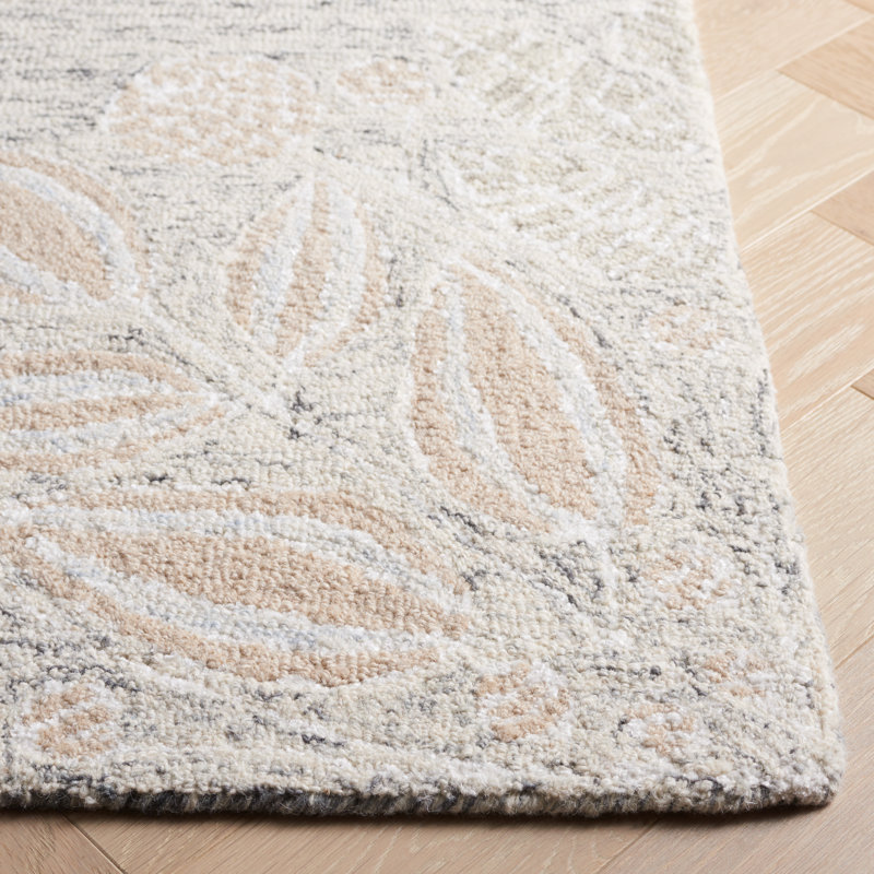 Handmade Gray and Ivory Floral Wool Square Rug