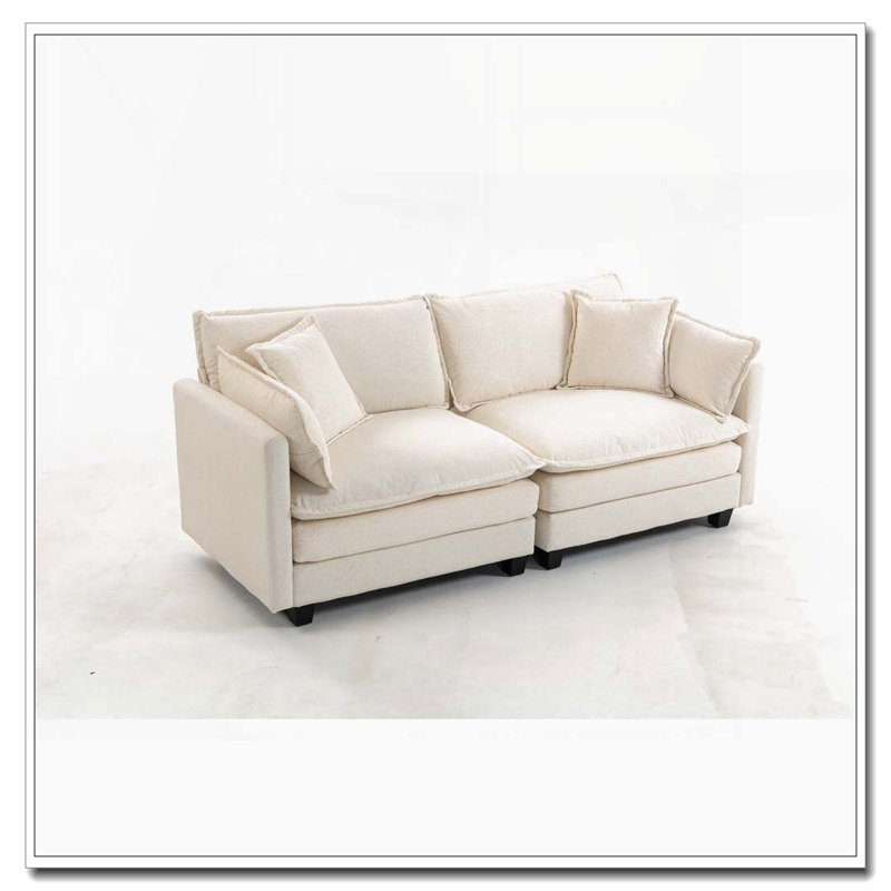 Canapé moderne avec coussins de taille, Blanc antique + 2 sièges