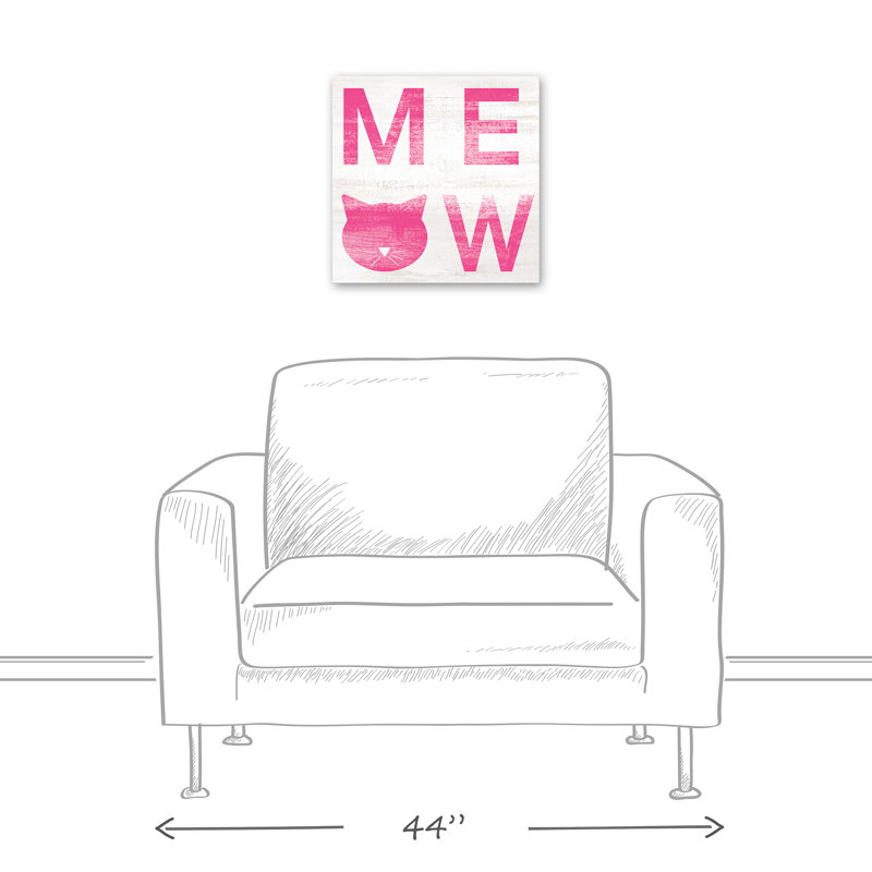 « cats meow vieilli », art textuel sur toile rose, H 16 po x l 16 po