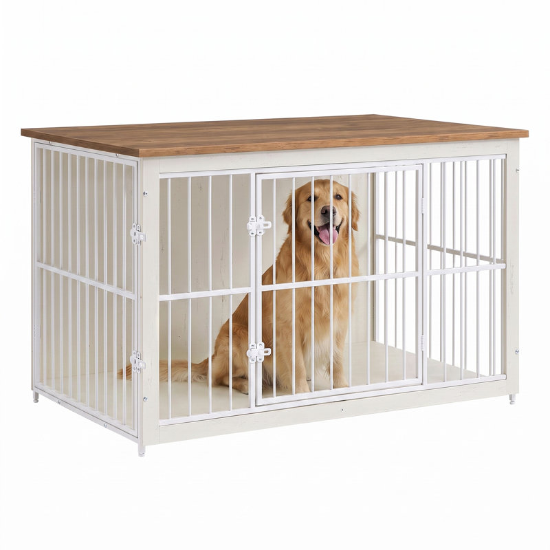Meuble de caisse pour chien 48 po en bois, chenil moderne avec portes doubles et plateau amovible, table de bout pour cage pour animaux de taille moyenne et grande