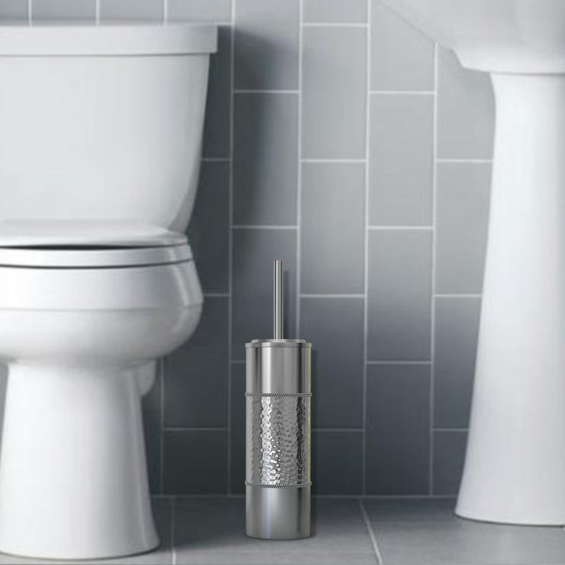 Slim Hammered Stainless Steel Toilet Brush Holder with Long Handle