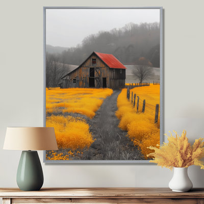 Red Yellow Autumn Barn Retreat - Reproduction d'art mural de grange