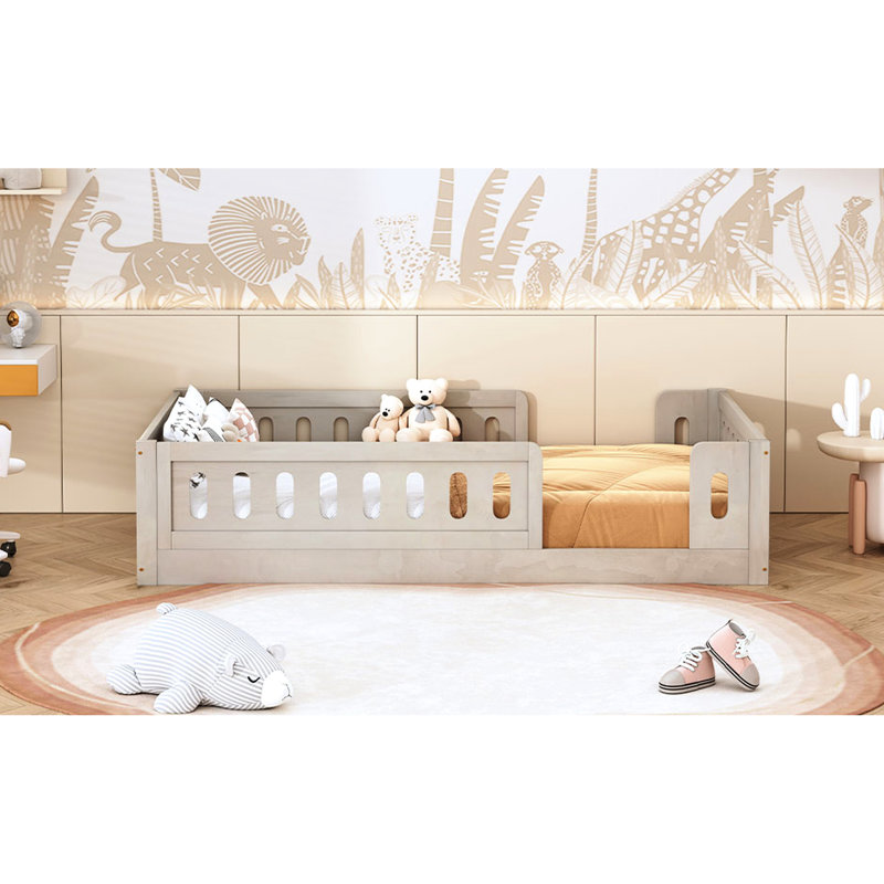 Lit plateforme simple avec garde-corps naturel - aspect bois moderne