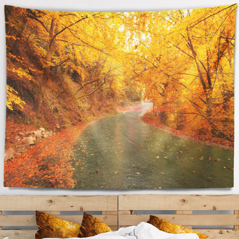Tapisserie paysage paysage d'automne sur la route, H 32 po x l 39 po