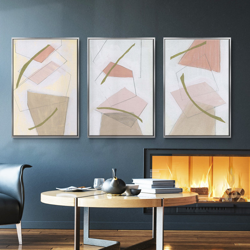 " Nude Gold Shapes I " 3 - Pieces, Silver, 27" H x 54" W