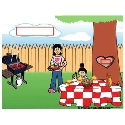 Personalized Family Backyard Barbeque Single Mom 1 girl Small Spinning Key Chain