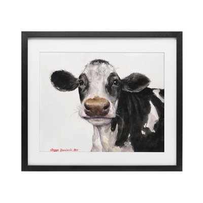 Cute Cow with White Spots Framed Print Under Glass, design by George Dyachenko