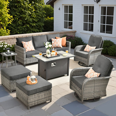 Jordanlee 7- Person Outdoor Seating Group With Rocking Swivel Chairs With Fire Pit Table by Winston Porter