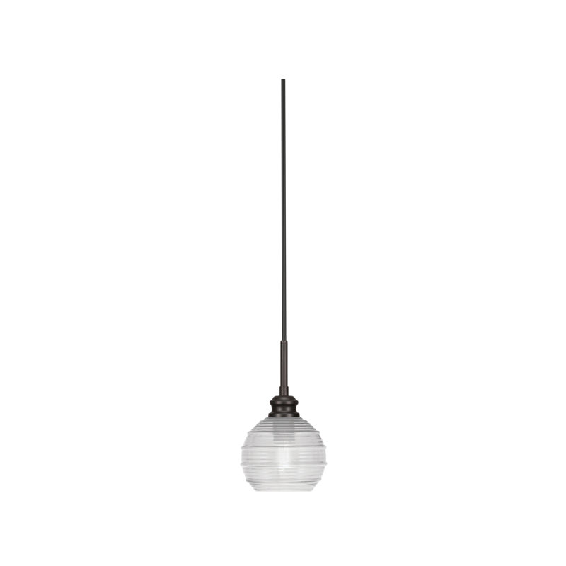 Mini-luminaire suspendu à cordon Edge avec verre côtelé transparent de 6 po, Espresso