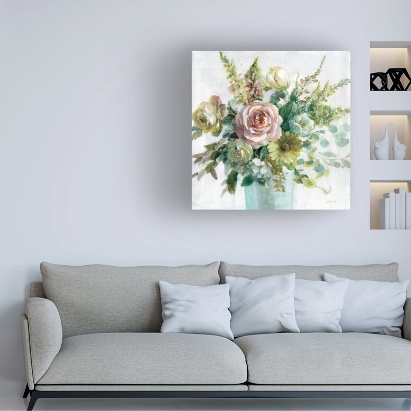 24" x 24" Sage and Peach Floral Canvas Wall Art