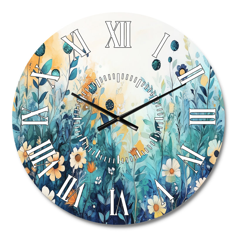 Daveric I - Horloge murale silencieuse ronde en métal à thème botanique, Petit