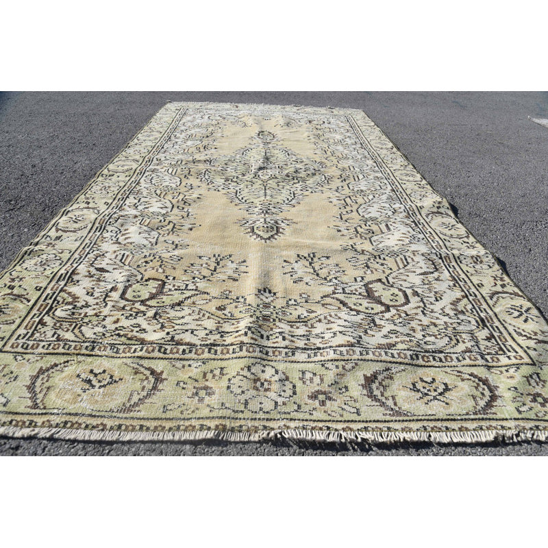 Tapis rétro, grand tapis 5,3 x 9,7 pi, tapis géométriques beiges, tapis turc, tapis marocains, tapis en laine