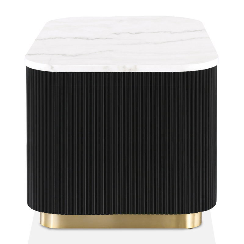 Kirtin Square Marble End Table With Gold Accent Base, Black