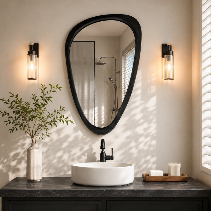 Miroir d'appoint mural Asymmetric, 30 po x 20 po, Noir, noir, noir, noir