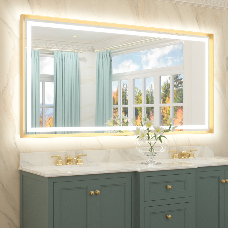 Miroir de salle de bain Dineen, Doré, 72 po x 36 po