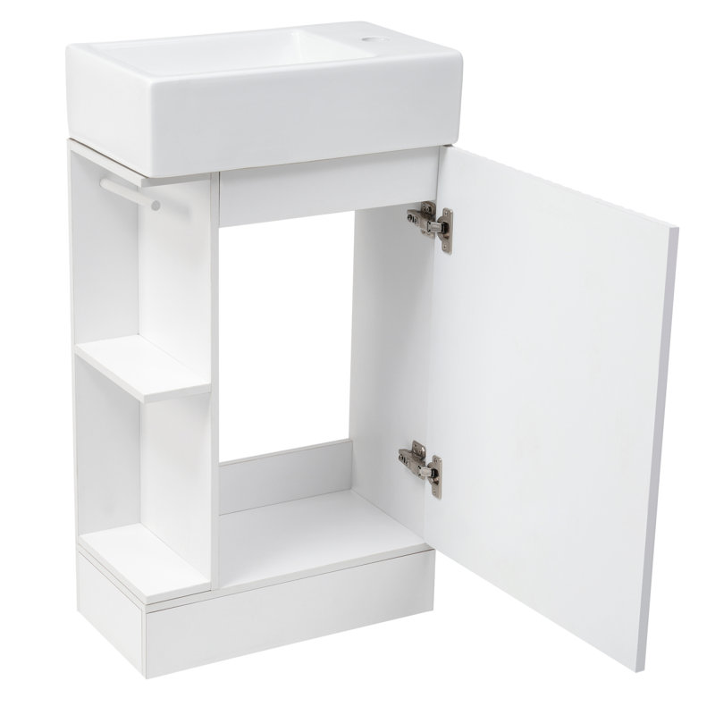 Meuble-lavabo simple 18,6 po avec comptoir en céramique et meuble de rangement, Blanc