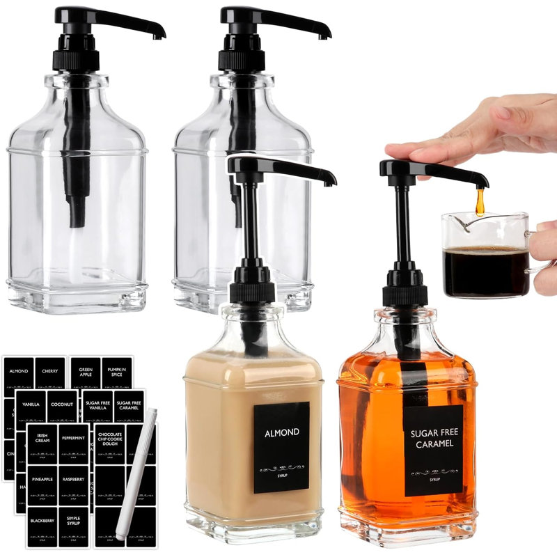 Distributeur de sirop de café en verre de 473 ml (16 oz) avec pompe noire de 7,5 ml (1/4 oz)

Flacon à pompe à sirop