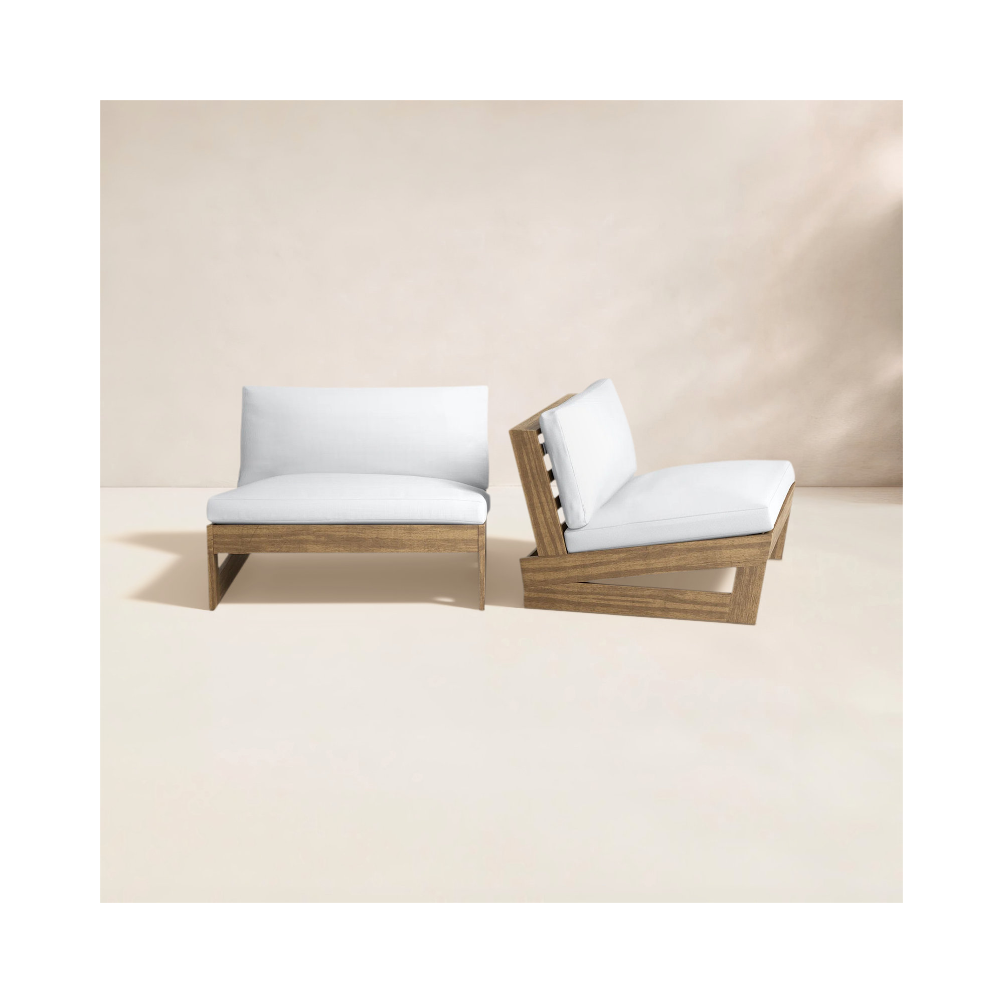 Louise Acacia Outdoor Armless Lounge Chair, Teak Frame/White Cushion