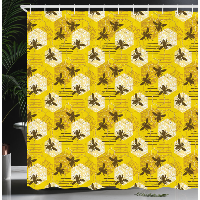 East Urban Home Bee Shower Curtain Patchwork Floral Elements Multicolor, 70"H x 69"W