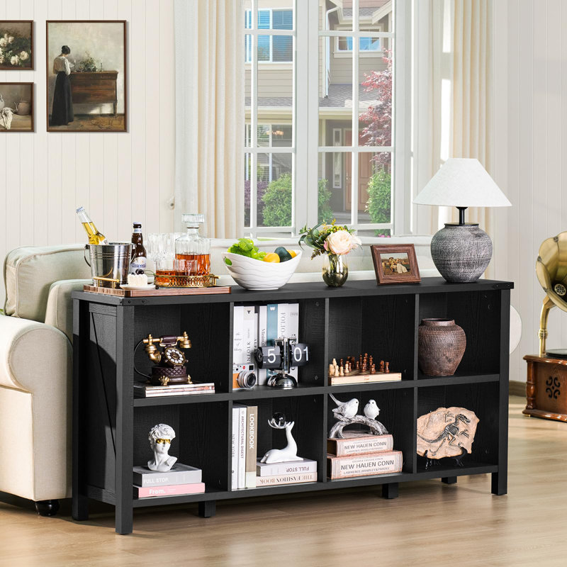 Farmhouse Wood Long Storage Organizer Bookcase, Black, (2 Shelves)  29.7" H x 62" W x 13.6" D
