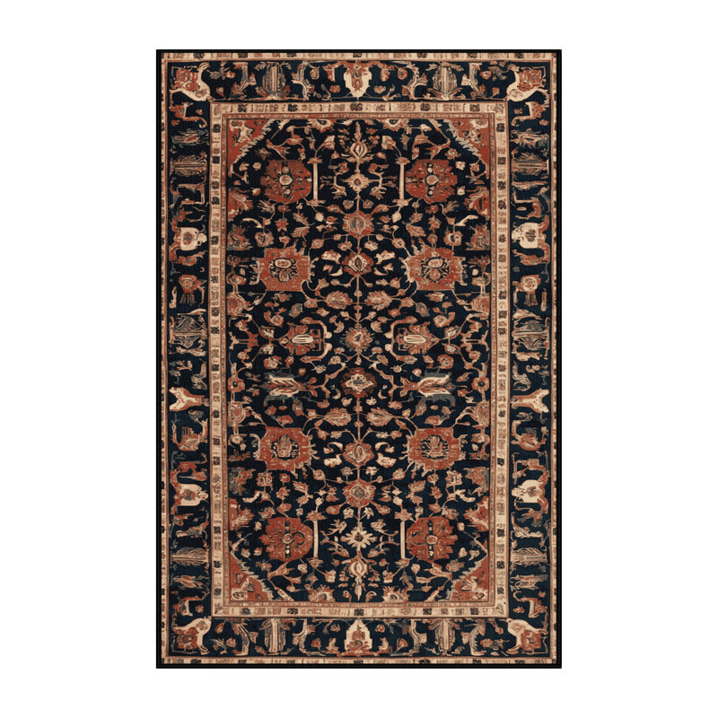 Tapis persan noir lavable à la machine, Rectangle 5 pi x 7 pi