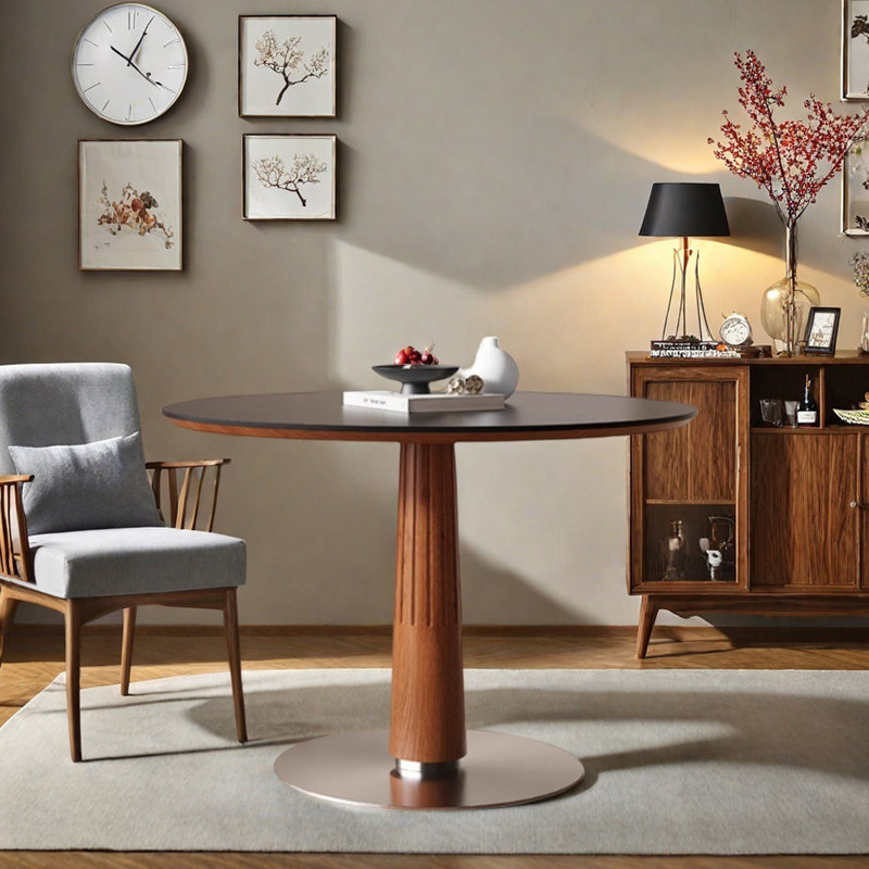 Table de salle à manger ronde moderne, simple et exquise, Noir, noir, noir, noir, H 29,52 po x L 39,37 po x l 39,37 po