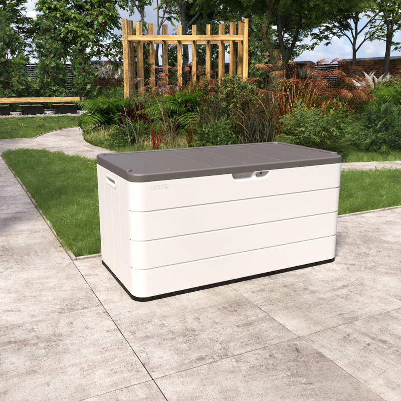 Boîte de rangement en résine, contenant de rangement extérieur, grand banc de rangement imperméable, Blanc