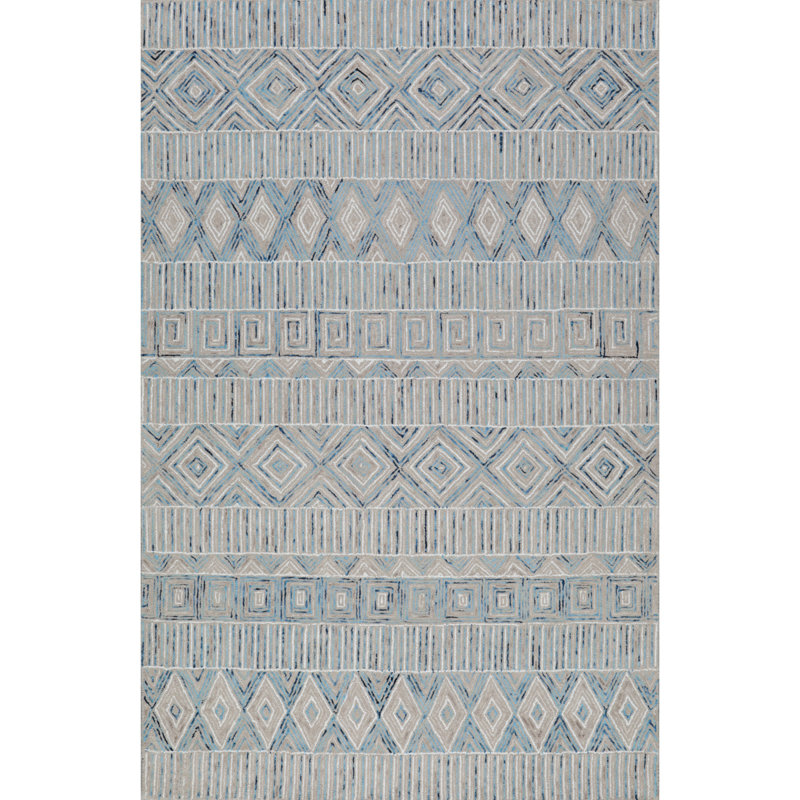 Odyssey Hand-Tufted Cut/Loop Pile Textured Geometric Wool Rug, 5'6" x 8'6"
