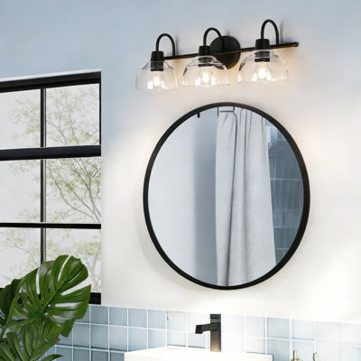 3-Light Bathroom Vanity Light Fixture, Modern Farmhouse Wall Sconce With Clear Glass Shades, Black Finish For Over Mirror Lighting, ETL Listed