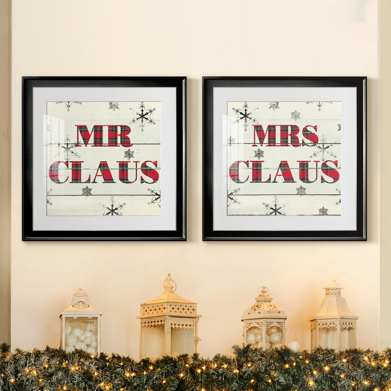 " Mr. Claus " 2 - Pieces, Black Framed Paper, White, 18.5" H x 18.5" W x 1" D